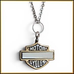 Harley Davidson Gold & Silver Bar & Shield Charm Necklace Stainless Steel Chain